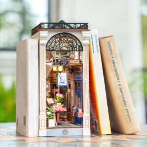ROBOTIME DIY Book Nook Kit - Arcade Dating Scene With Dust Cover, 3D Wooden Miniature Dollhouse Puzzle, Creative Bookend Bookshelf Decor, Unique Gift For Adults